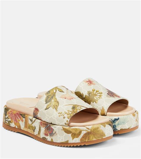 gucci women's floral slides|Gucci floral platform slides.